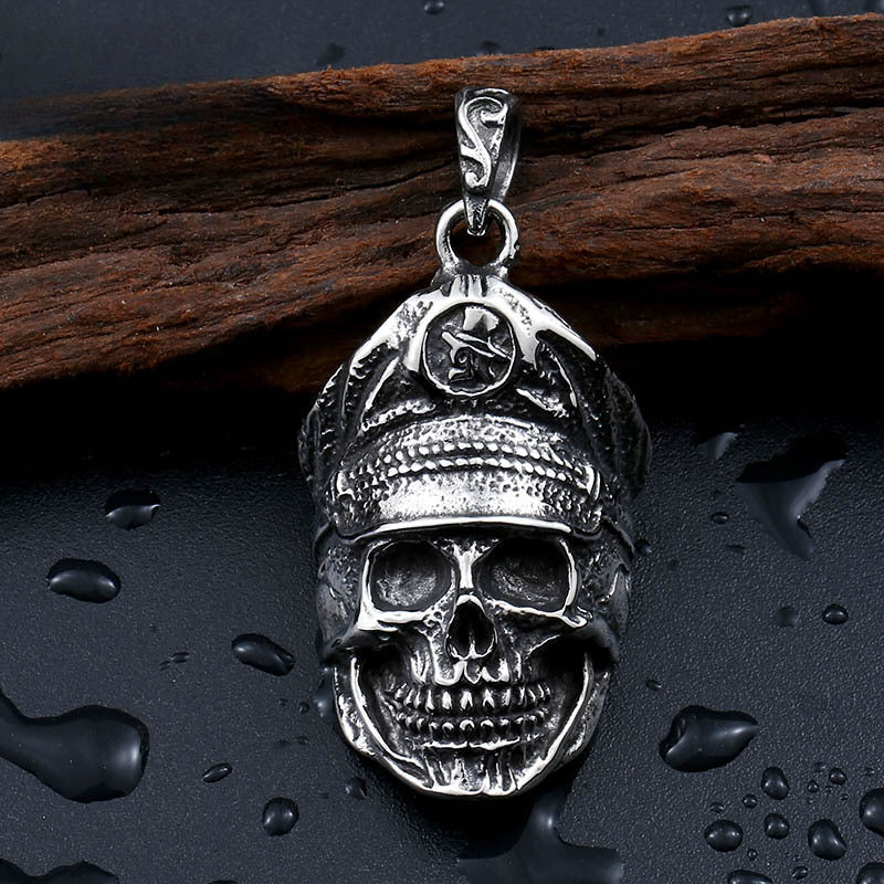 Customizable Men's Bold Titanium Steel Skull Pendant with Military Cap Design