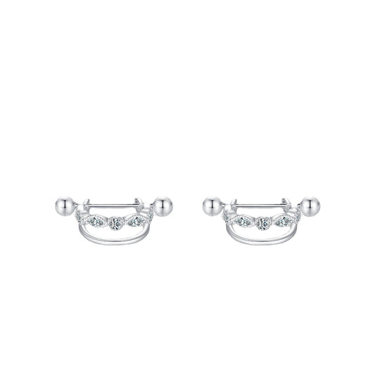 S925 Sterling Silver Double Zircon Ear Buckle - Fashionable Elegance for Women