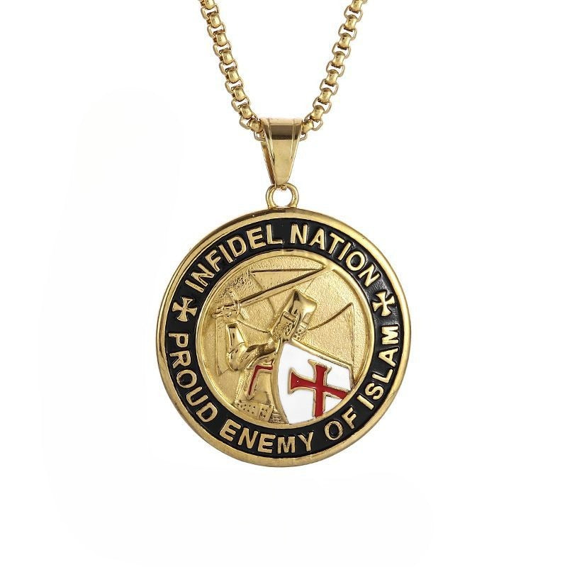 Planderful Shield Pendant Necklace Durable Titanium Steel Gold Plated Epoxy For Crusade Knights Fans