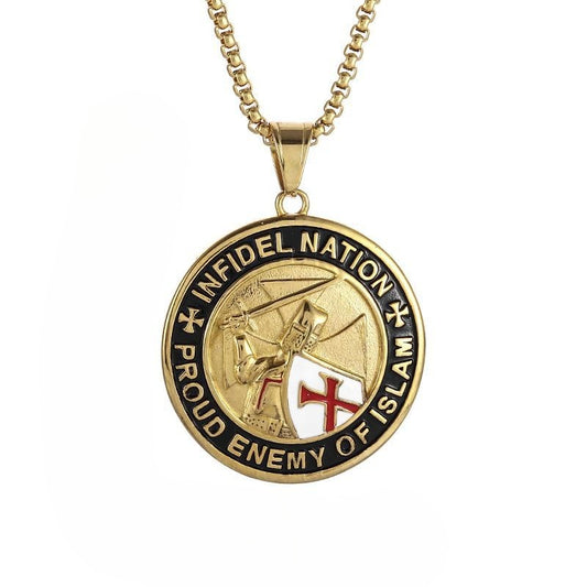 Planderful Shield Pendant Necklace Durable Titanium Steel Gold Plated Epoxy For Crusade Knights Fans