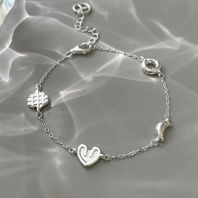 S925 Sterling Silver Croissant Love Bracelet Women's Fashion