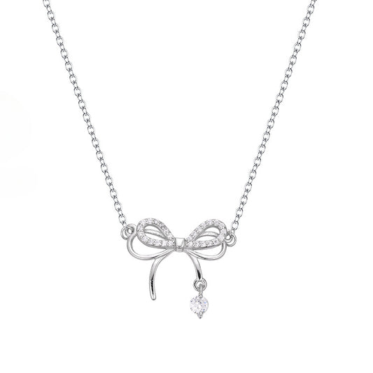 Sweet Bowknot Zircon Silver Necklace