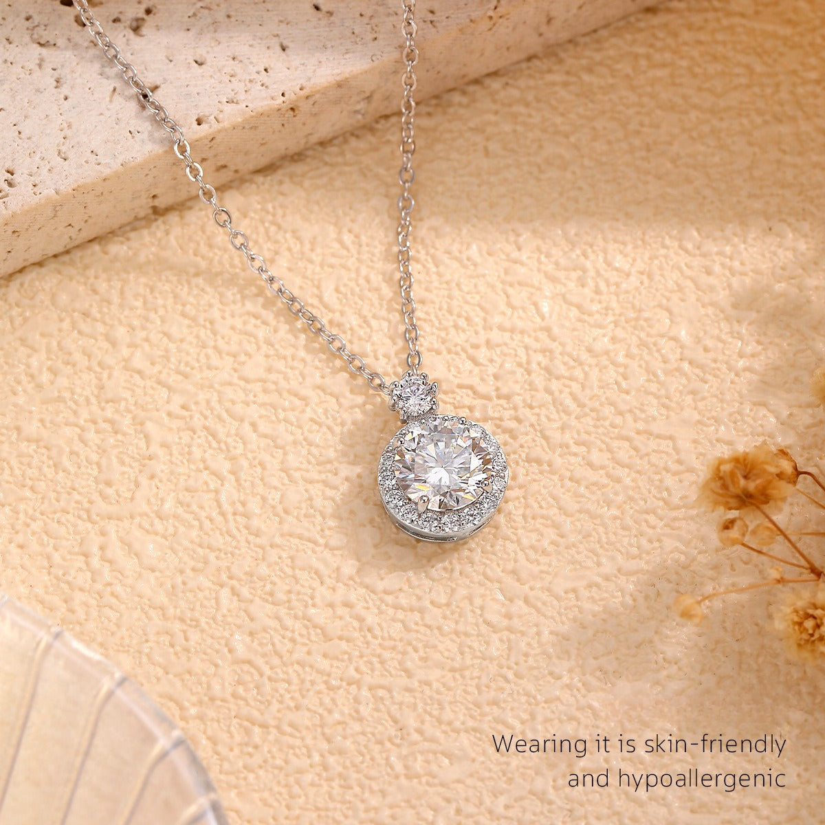 Round Moissanite 925 Sterling Silver Women's Pendant Necklace
