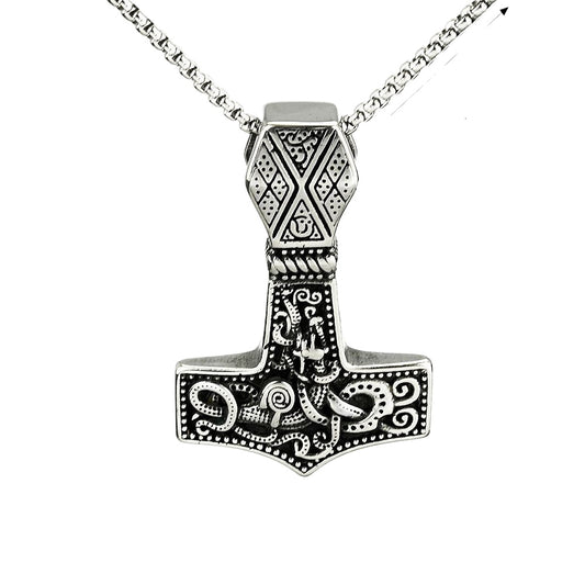 Viking Hammer Necklace Engraved Pendant Titanium Steel For Men By Planderful Norse Legacy Collection Iconic