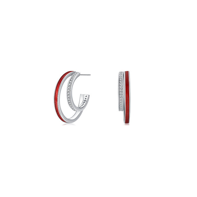 S925 Sterling Silver Enamel Line Earrings with Zircon, Original Design