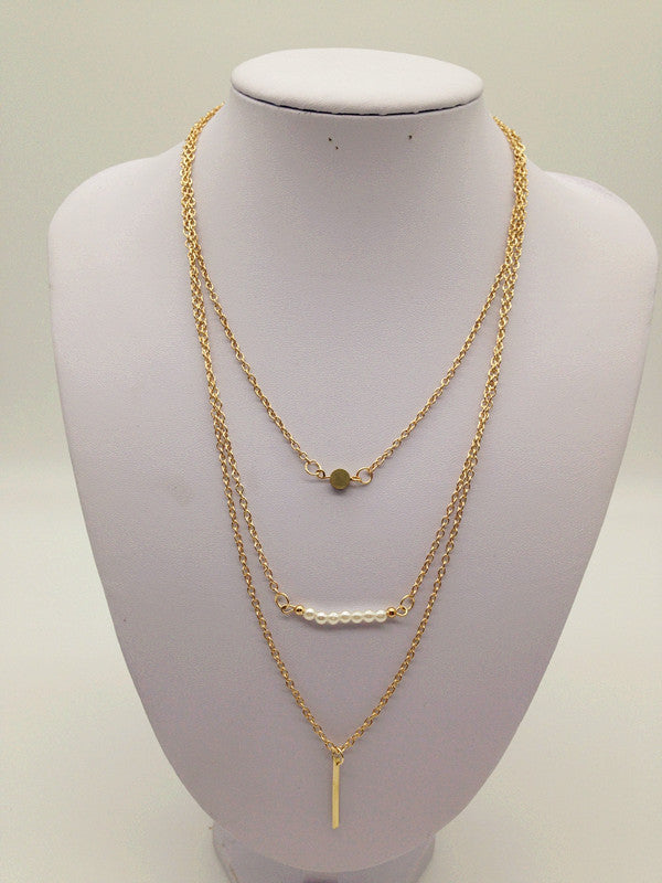 Pearl and Geometric Layered Necklace from Savanna Rhythms Collection