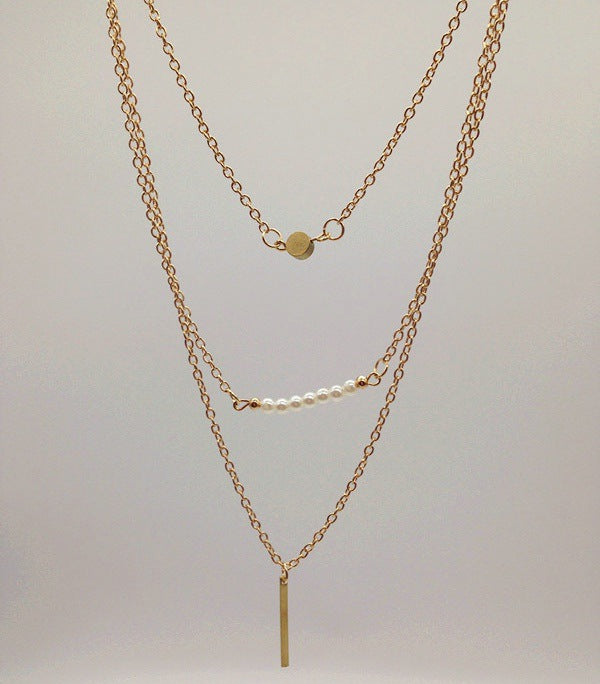 Pearl and Geometric Layered Necklace from Savanna Rhythms Collection