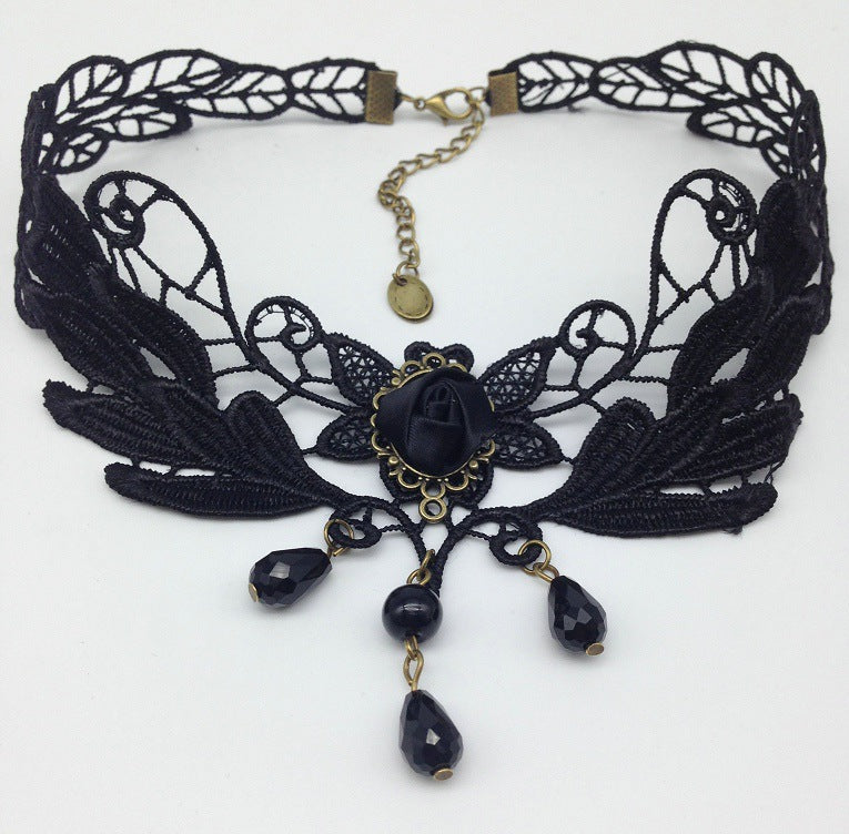 Elegant Queen Victoria Rose Necklace - Vintage Black Lace and Collarbone Accessories