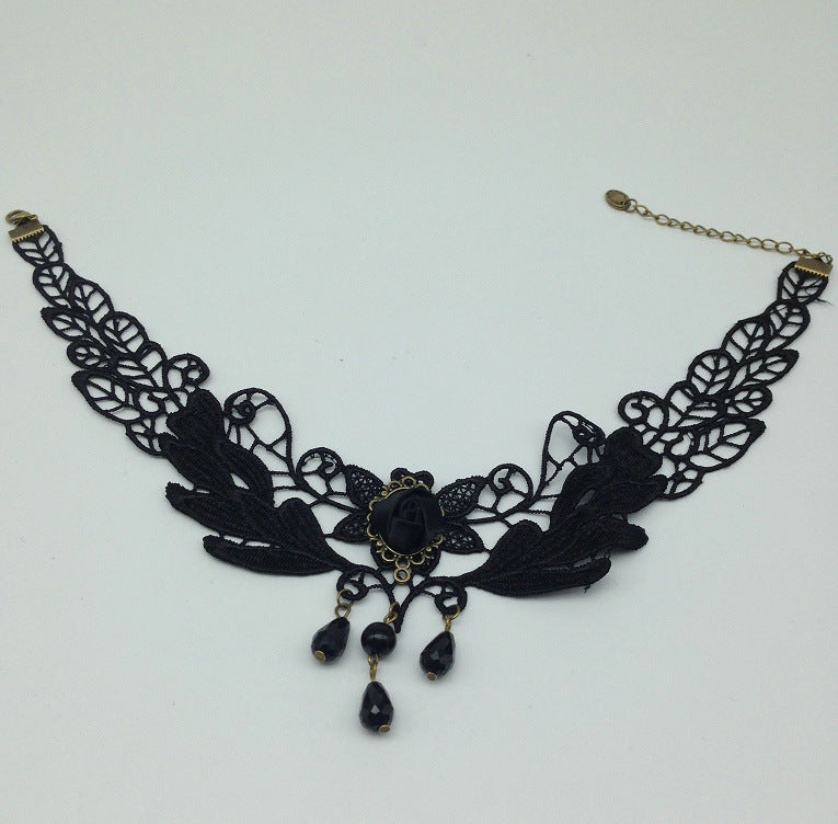 Elegant Queen Victoria Rose Necklace - Vintage Black Lace and Collarbone Accessories