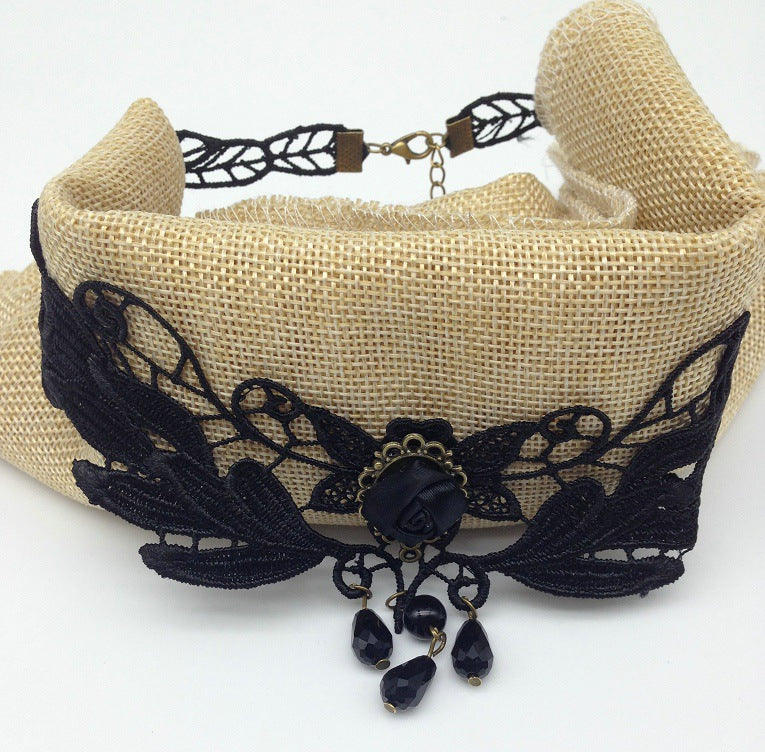 Elegant Queen Victoria Rose Necklace - Vintage Black Lace and Collarbone Accessories
