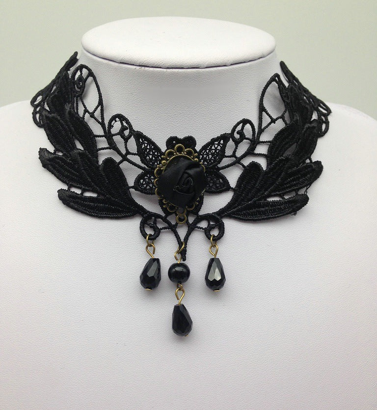 Elegant Queen Victoria Rose Necklace - Vintage Black Lace and Collarbone Accessories