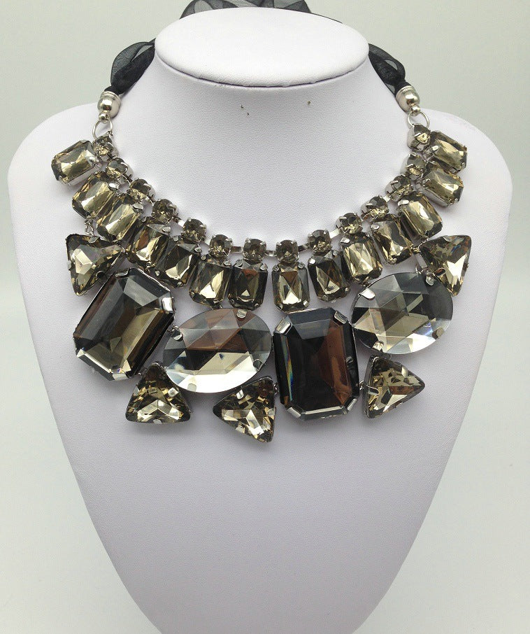 Crystal Ribbon Geometric Necklace - Savanna Rhythms Collection