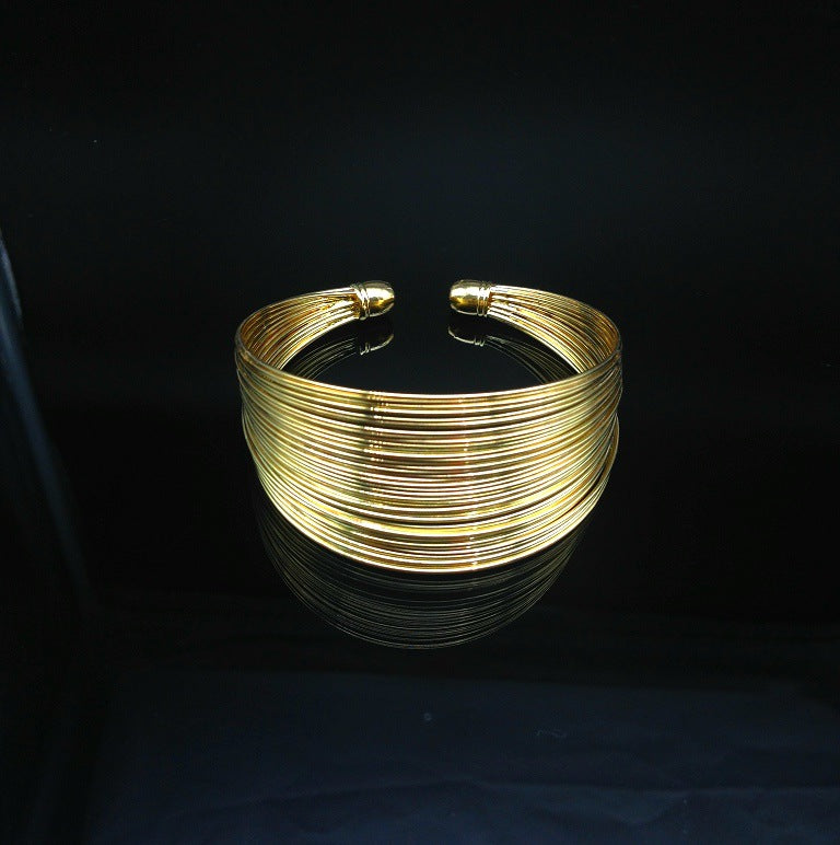 Extravagant Multi-Layered Metal Wire Bracelet with Bold Style