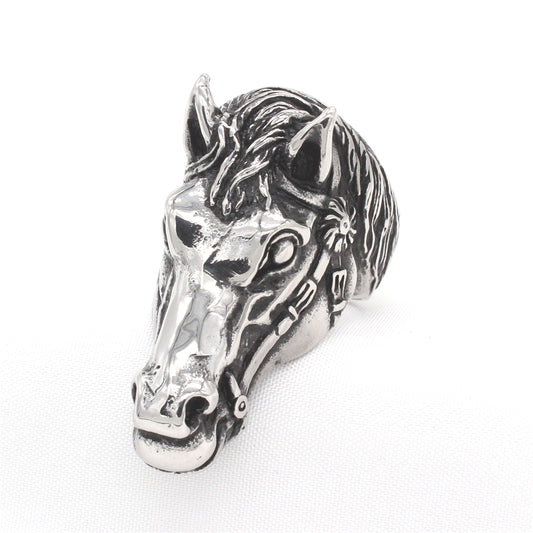 Planderful Titanium Steel Ring For Men Unisex Retro White Horse Design Size 7-12