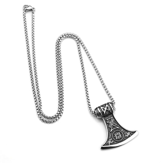 Nordic Retro Stainless Steel Double-Sided Viking Axe Pendant for Men