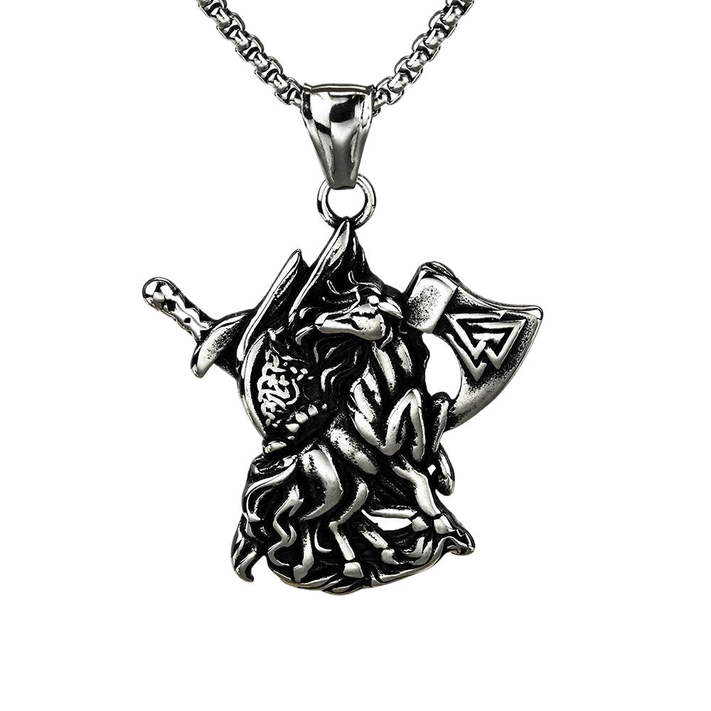 Planderful Viking Titanium Steel Pendant Necklace Unisex Single Sided Norse Legacy Retro Jewelry