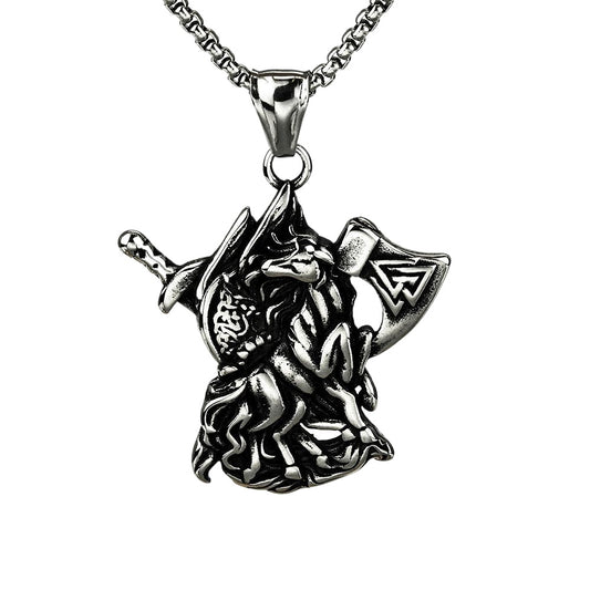Planderful Viking Titanium Steel Pendant Necklace Unisex Single Sided Norse Legacy Retro Jewelry