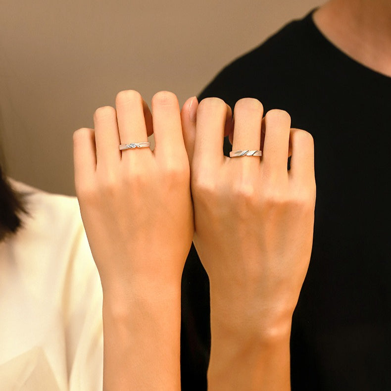 Planderful 925 Sterling Silver Open Couple Ring For Women Korean Style Adjustable Gift High End