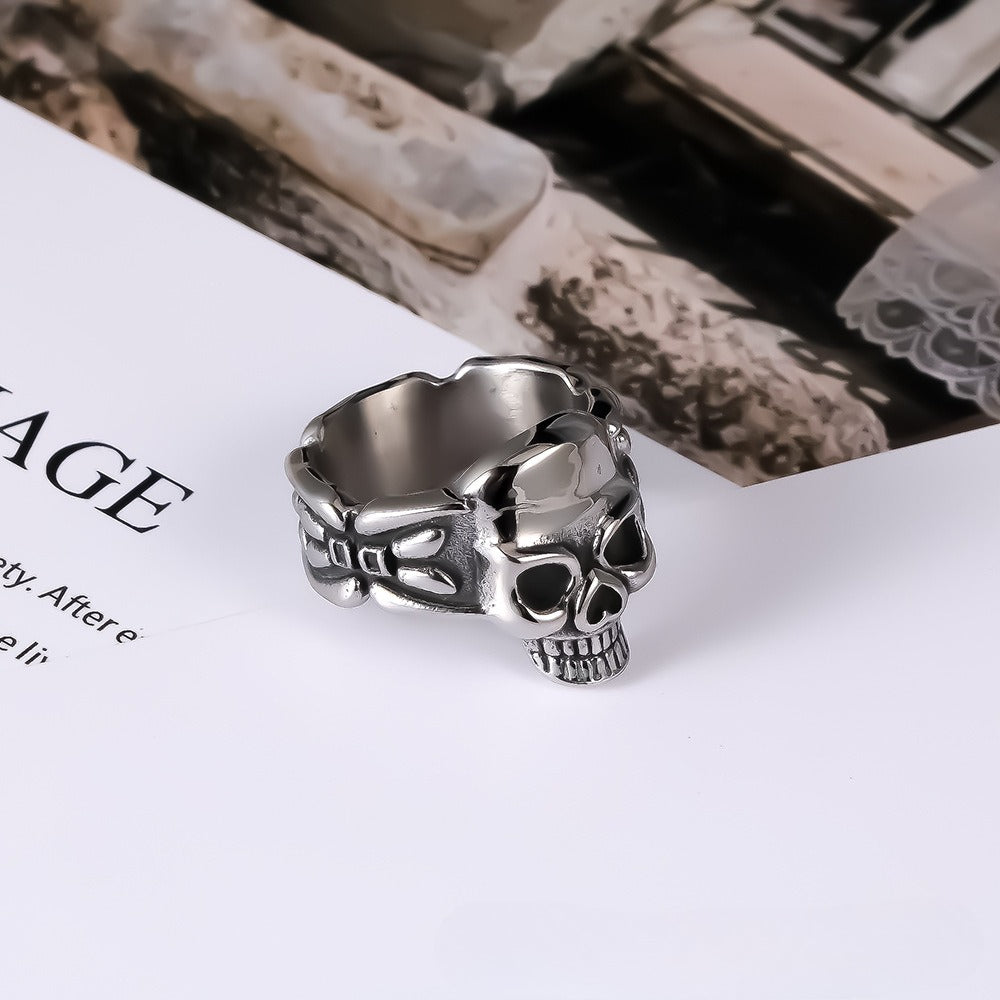 Stainless Steel Skull Ring for Men Ghost Head Retro Style