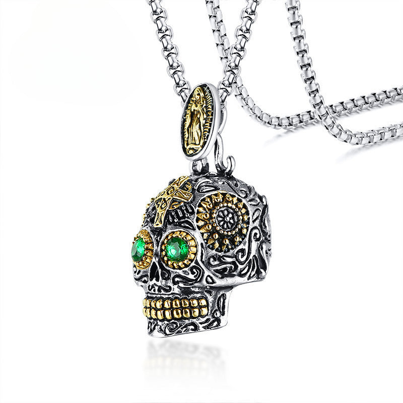 Titanium Steel Punk Ghost Head Pendant Gold Skull Jewelry
