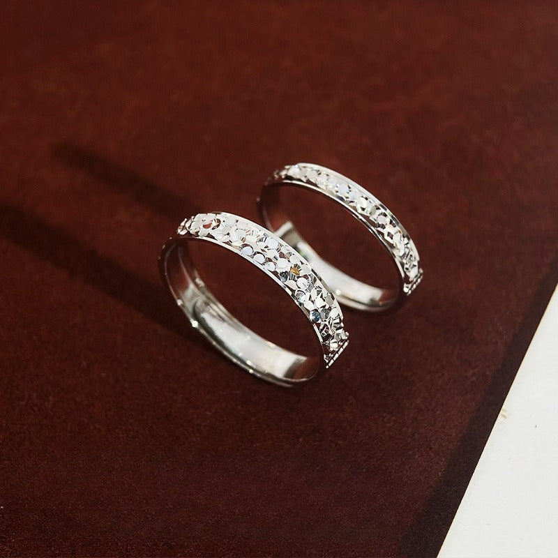 S925 Sterling Silver Crushed Ice Couple Ring — Adjustable