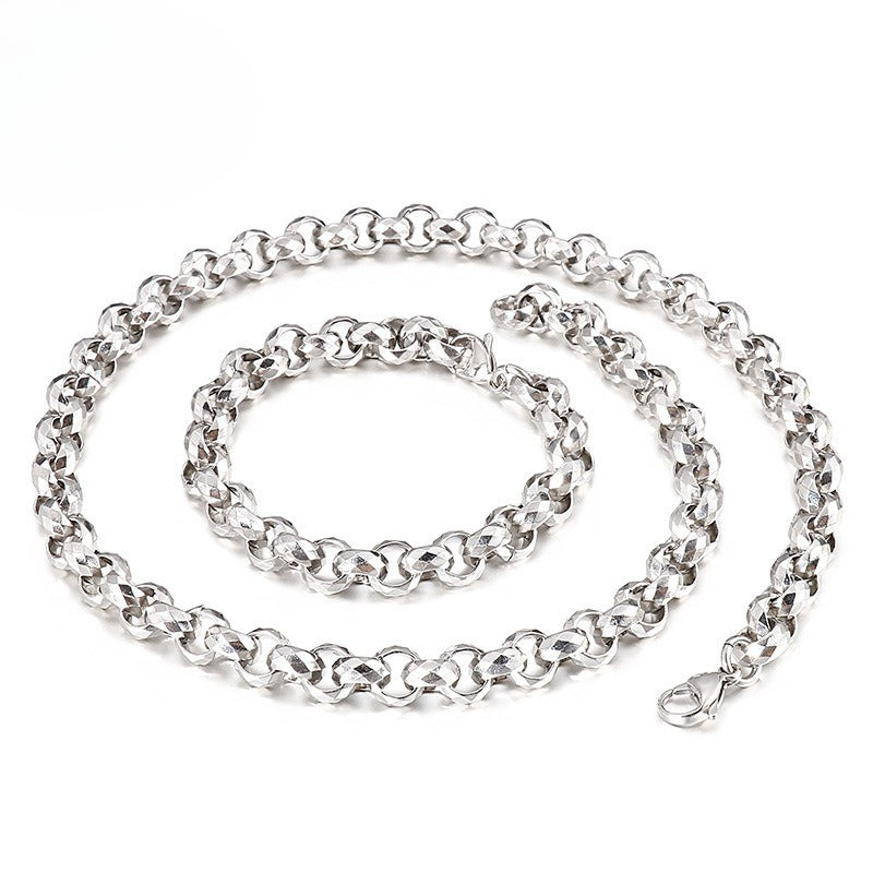 Stainless Steel Men's Bracelet – Square Pearl Rhombus Necklace Set