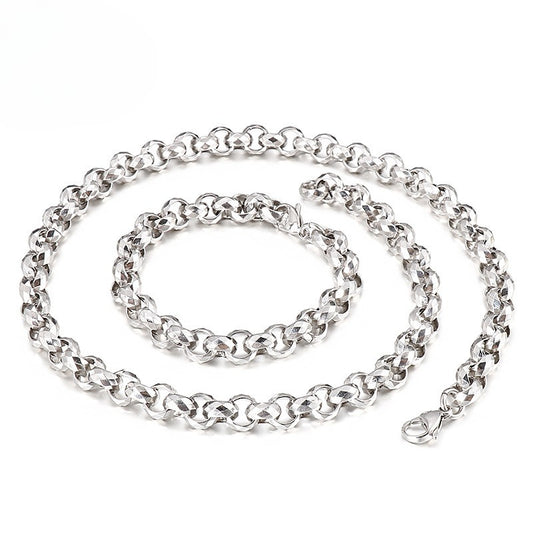 Stainless Steel Men's Bracelet – Square Pearl Rhombus Necklace Set