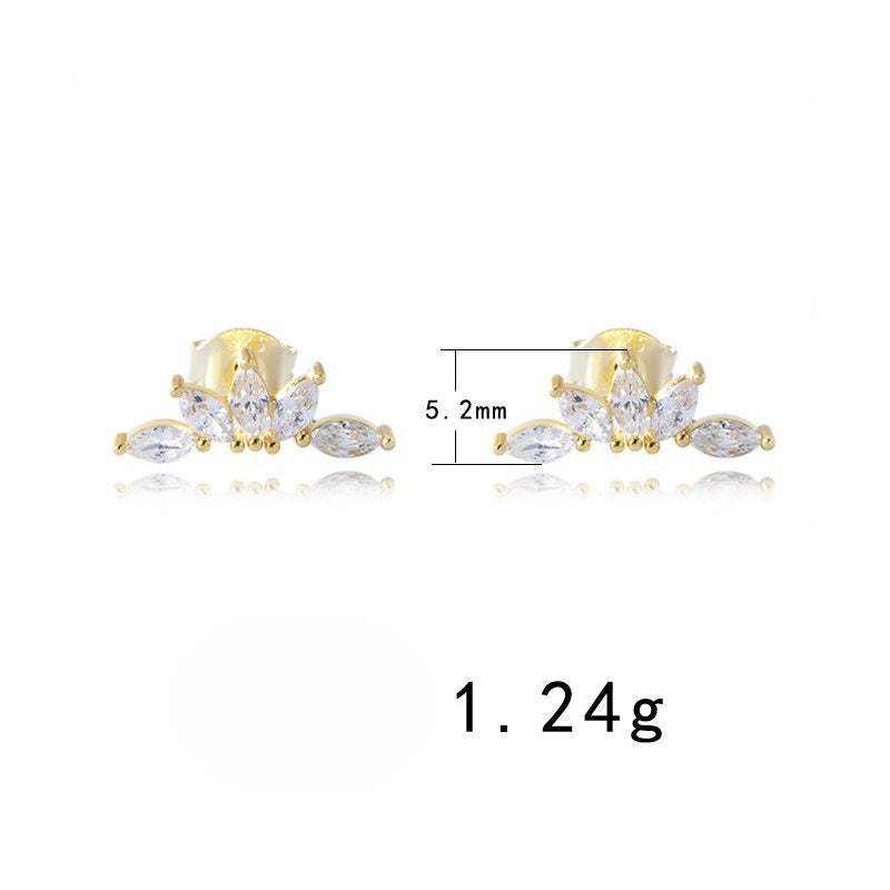 Earrings S925 Silver Geometric Horse Eye Zircon Versatile Stud Earrings Petal Fan Earrings