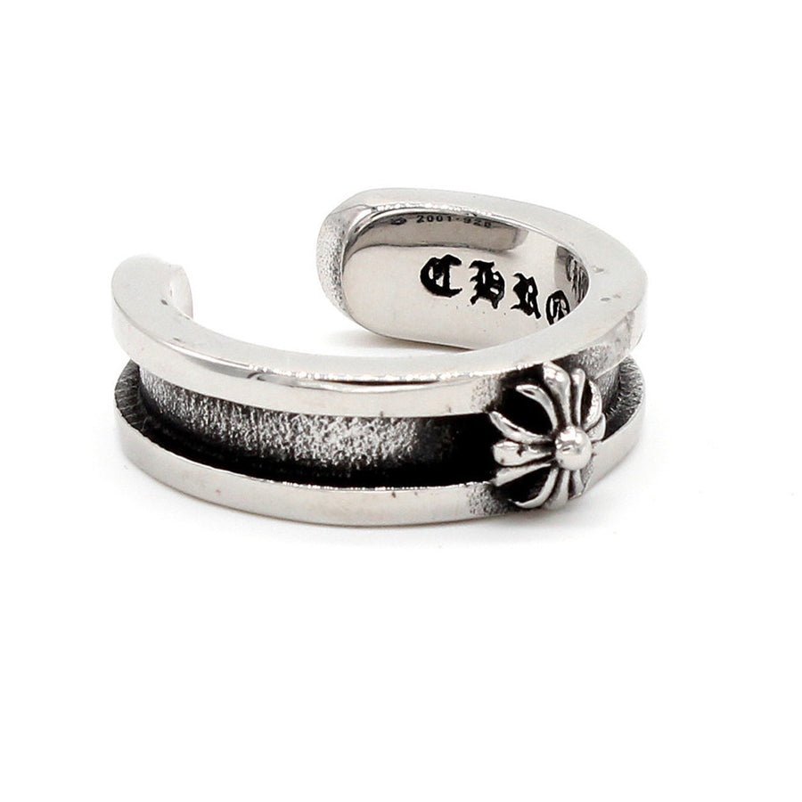 Cross Flower Grooved Open Titanium Steel Ring for Men
