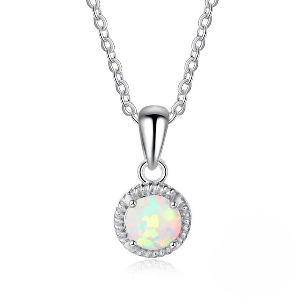 Planderful Jewelry Opal Necklace In Sterling Silver S925 White Round Opal Elegant Everyday Necklace