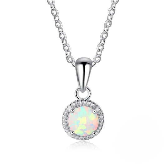 Planderful Jewelry Opal Necklace In Sterling Silver S925 White Round Opal Elegant Everyday Necklace