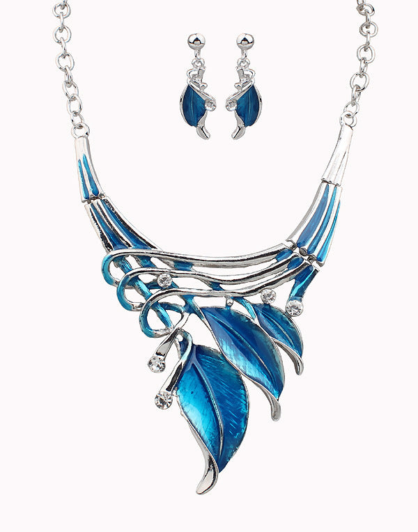 Dazzling Diamond Leaf Necklace and Earring Set - Planderful Savanna Rhythms Collection