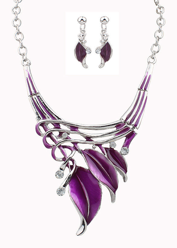 Dazzling Diamond Leaf Necklace and Earring Set - Planderful Savanna Rhythms Collection