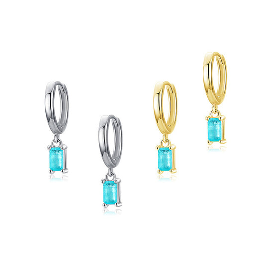 Stylish Sterling Silver Stud Earrings with Rectangular Tourmaline Color