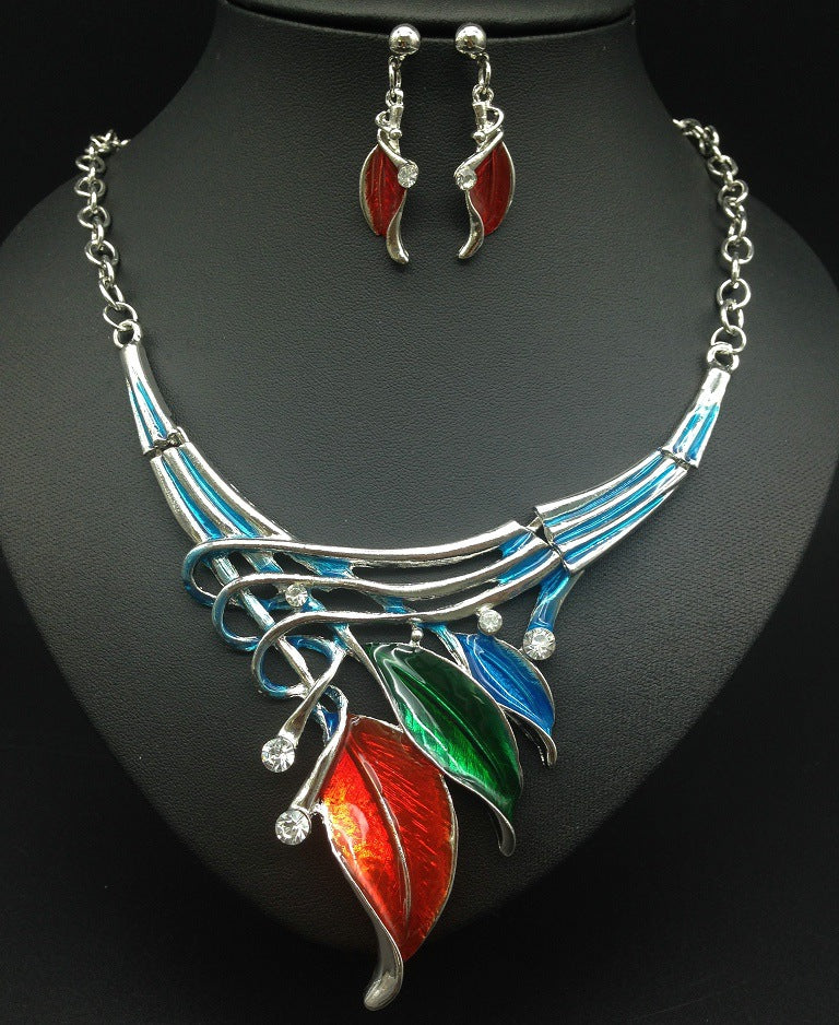 Dazzling Diamond Leaf Necklace and Earring Set - Planderful Savanna Rhythms Collection