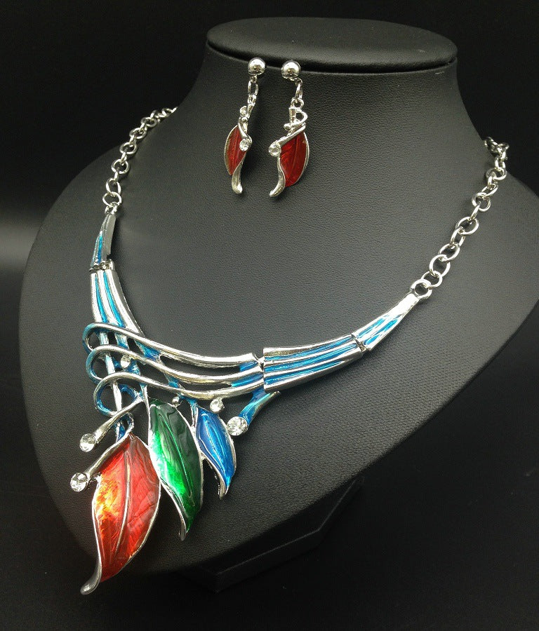 Dazzling Diamond Leaf Necklace and Earring Set - Planderful Savanna Rhythms Collection