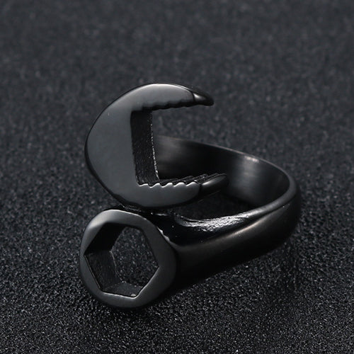 Men's Vintage-Inspired Titanium Steel Ring - Creative Wrench Design in Retro Stainless Steel