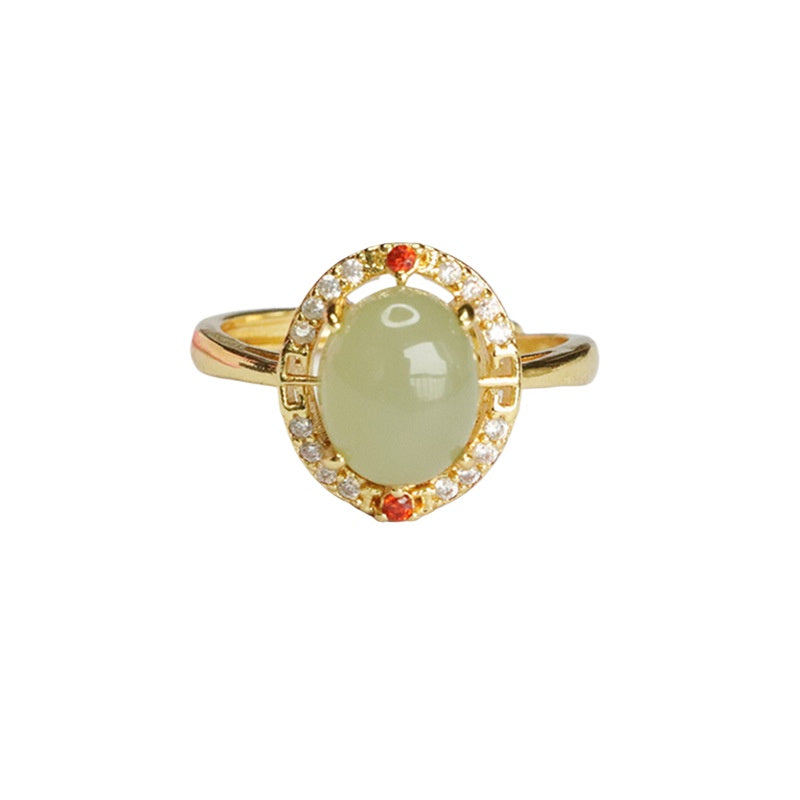 Qingshui Hetian Jade Zircon Halo Ring