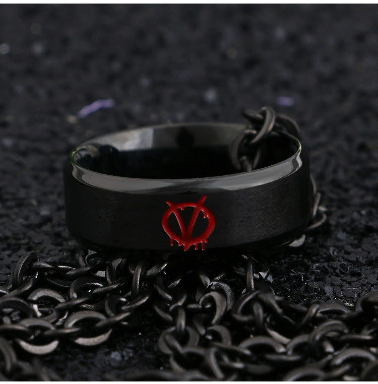 European And American V-Shaped Vendetta Men's Titanium Ring