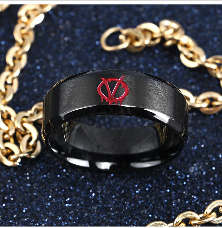 European And American V-Shaped Vendetta Men's Titanium Ring