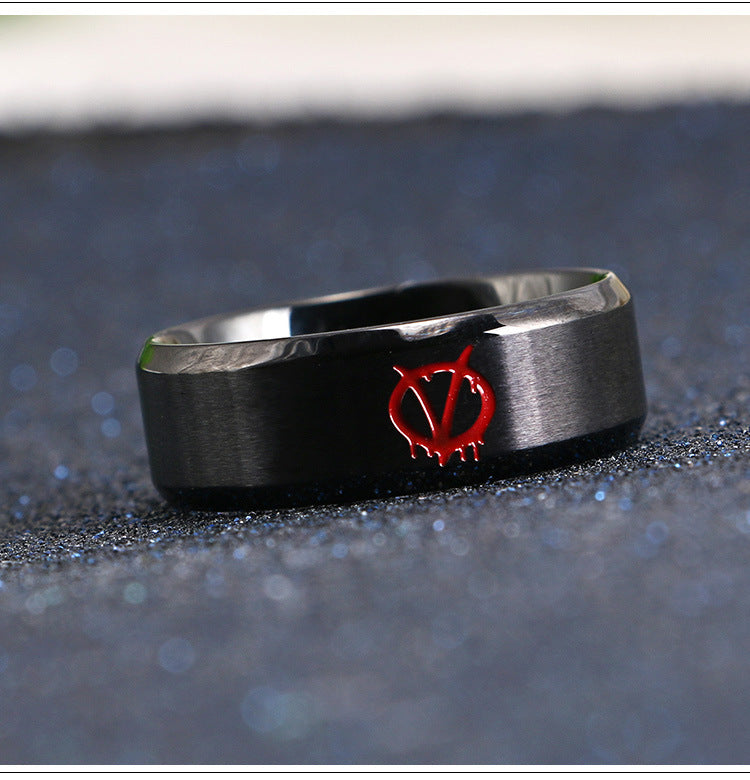 European And American V-Shaped Vendetta Men's Titanium Ring
