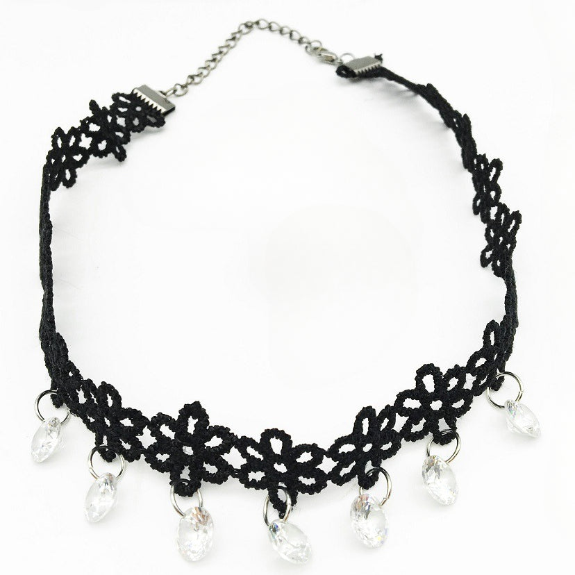 Korean Crystal Tassel Lace Choker Necklace from Europe and the USA