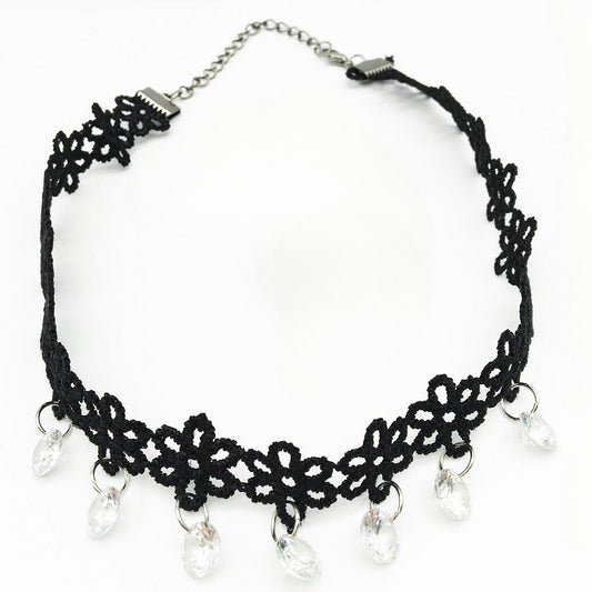 Korean Crystal Tassel Lace Choker Necklace from Europe and the USA