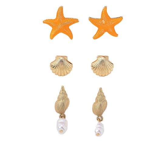 Planderful Vienna Verve Ocean Beach Earrings Set – Charming Starfish and Shell Designs