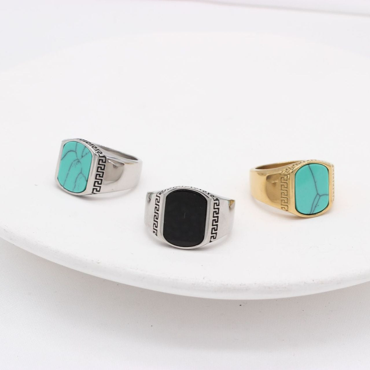 Planderful Titanium Steel Ring For Men And Unisex Turquoise Retro Statement Durable Fashion Accessory