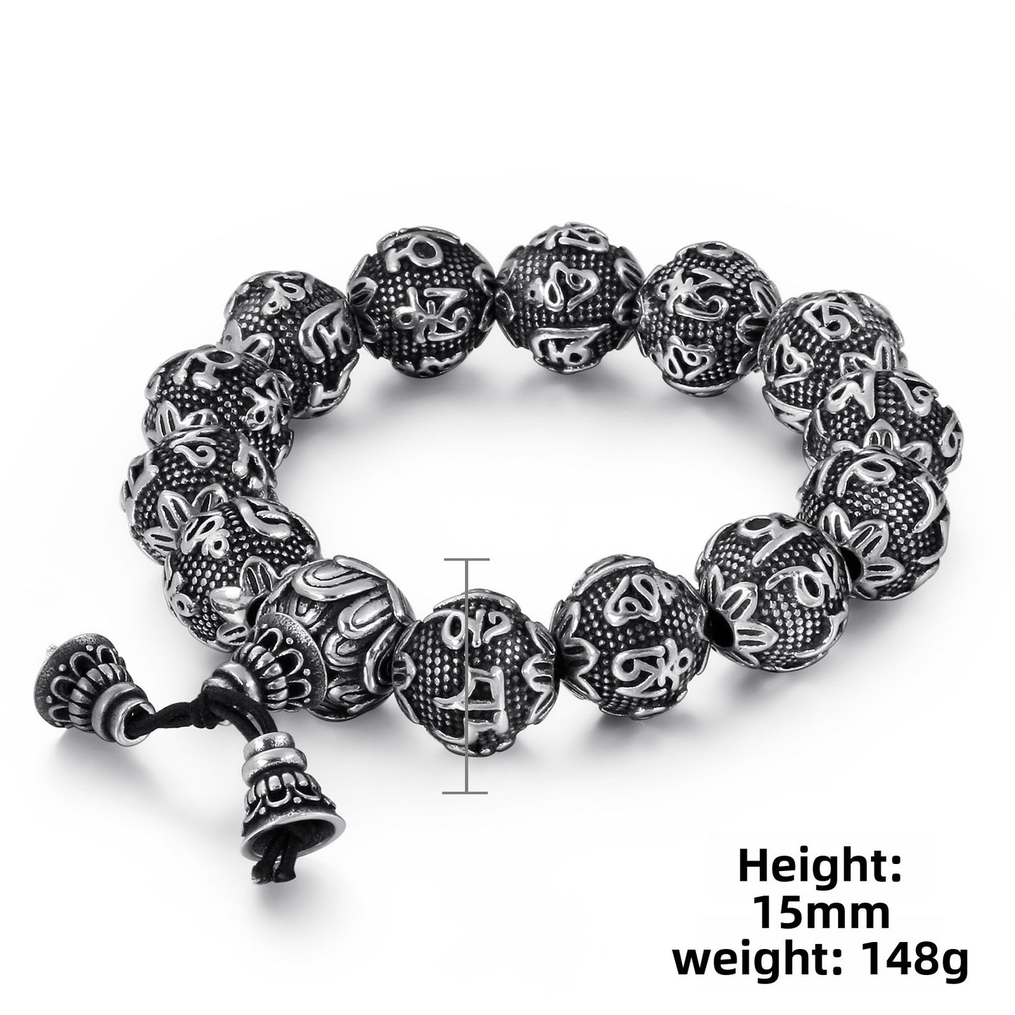 Men's Titanium Steel – Six-Character Mantra Bead Bracelet – Stainless Steel Bracelet