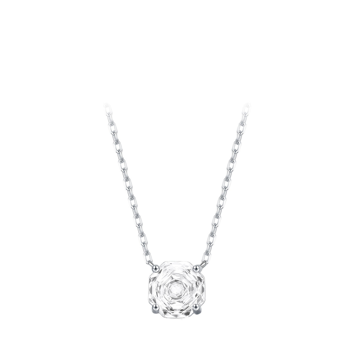 925 Sterling Silver Octagonal Rose-Cut Zircon Solitaire Necklace