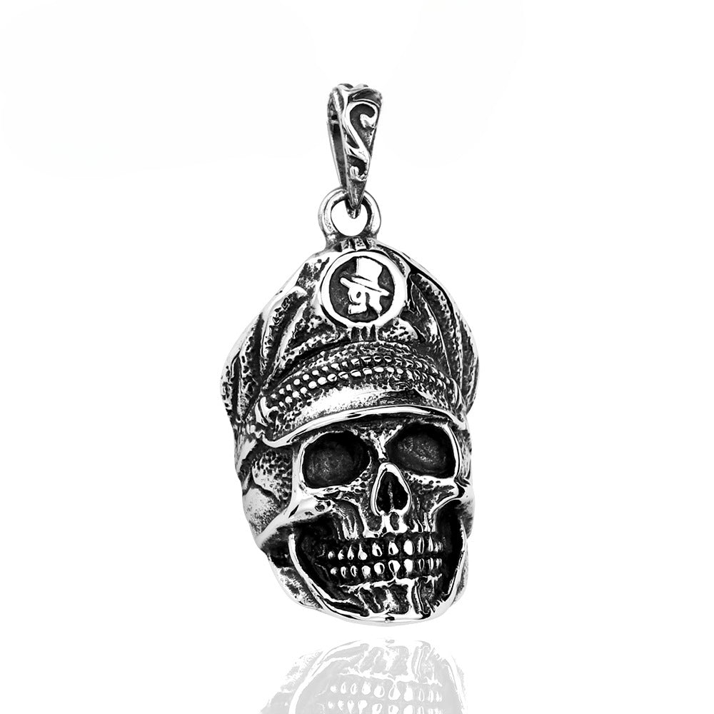 Customizable Men's Bold Titanium Steel Skull Pendant with Military Cap Design