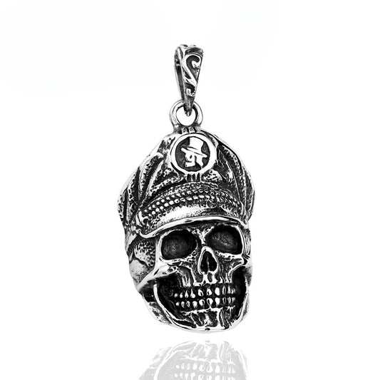 Customizable Men's Bold Titanium Steel Skull Pendant with Military Cap Design