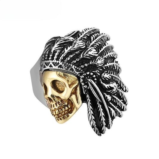 Indian Chief Skull Titanium Steel Ring
